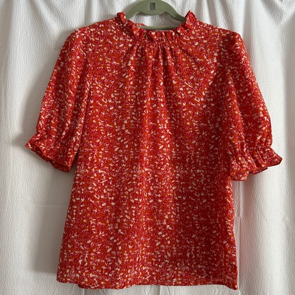 BTFBM Short Sleeve Mock Neck Ruffle Summer Print Boho Top, Size S - Picture 4 of 13